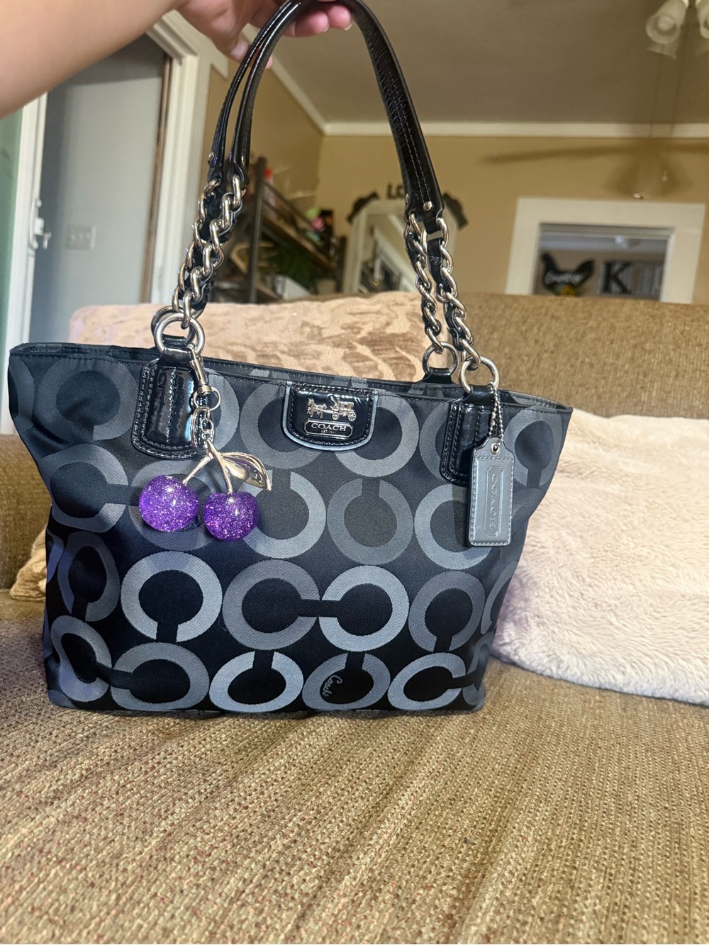 Coach Black Signature Logo Tote with Cherries not included